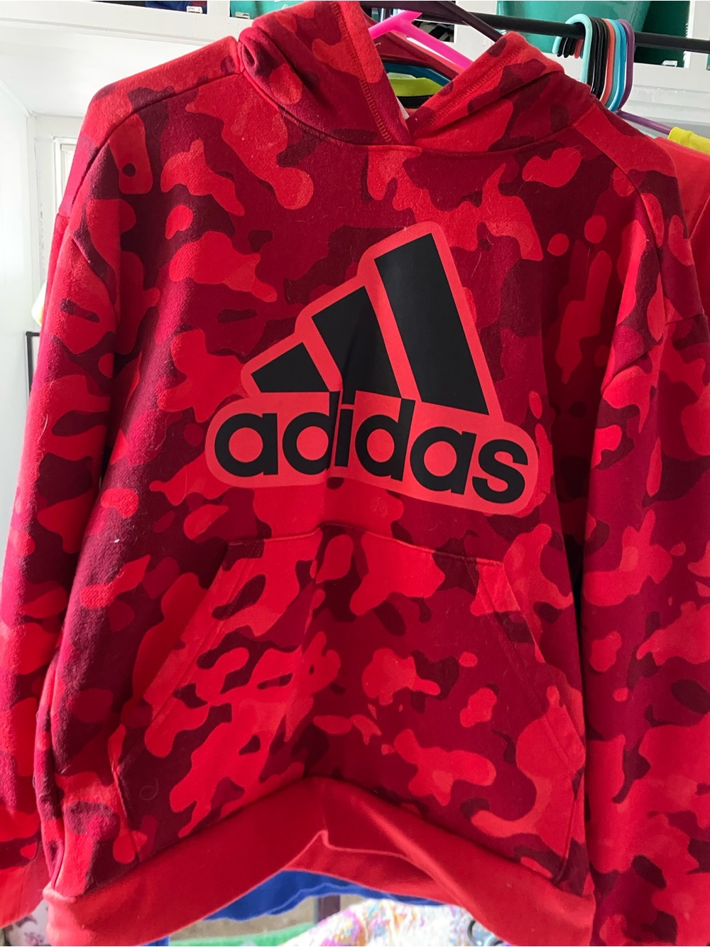 adidas Red Camo Logo Pullover Hoodie for Kids